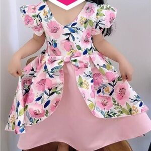 Floral Pink Dress with Bow
